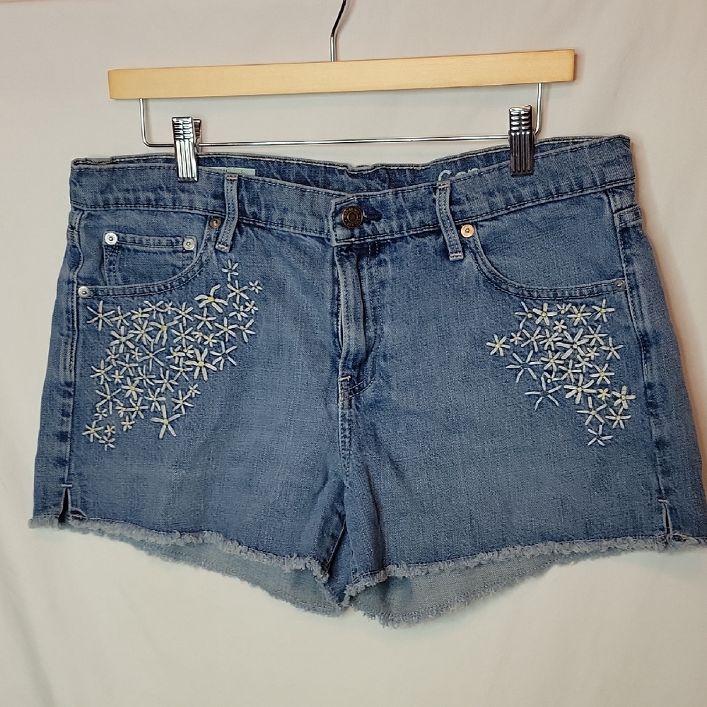 GAP Blue Jean Shorts with Distressed Hem and Sparkling Embellishments